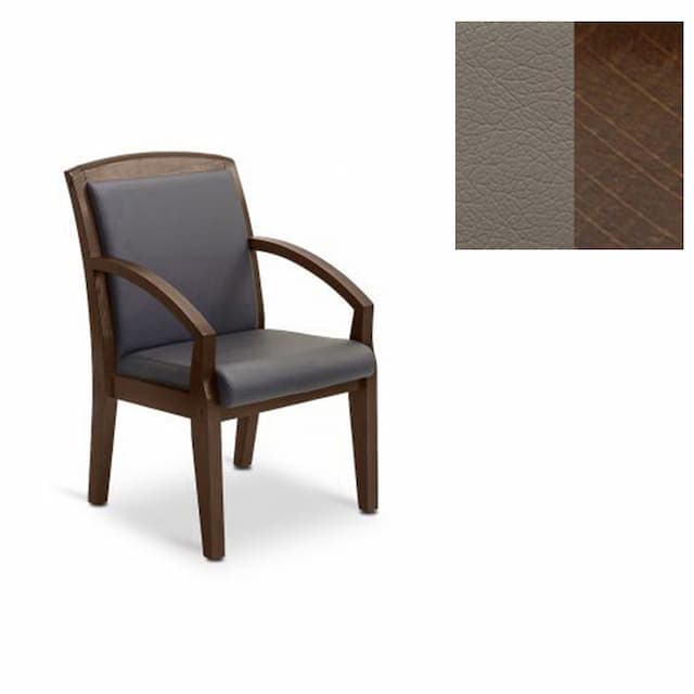 Кресло Юнитекс Граф для посетителя экокожа премиум серо-коричневая CN6/дерево-орех