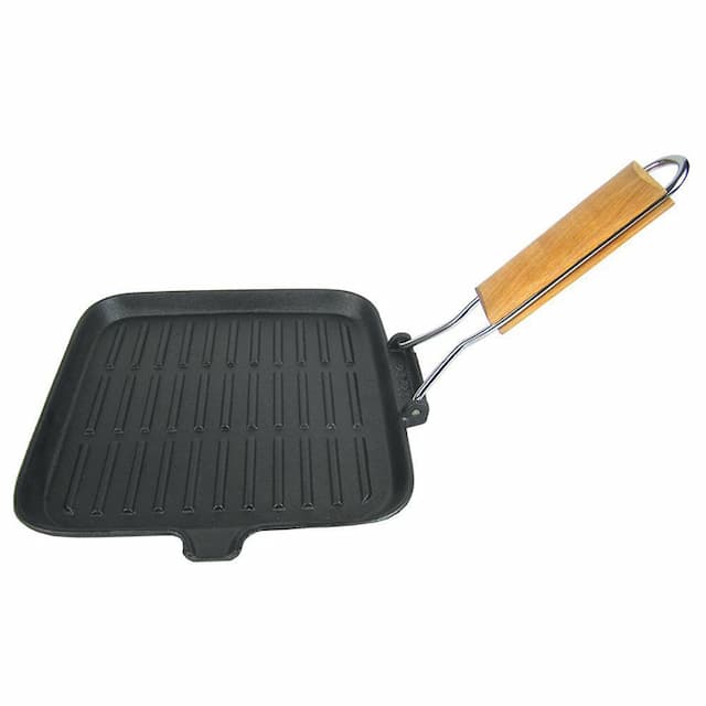 Сковорода-гриль P.L. Proff Cuisine 24х24 см со съемной деревянной ручкой чугун, арт. 92001418