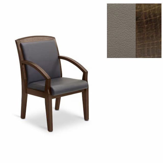 Кресло Юнитекс Граф для посетителя экокожа премиум серо-коричневая CN6/дерево-тёмный орех аида