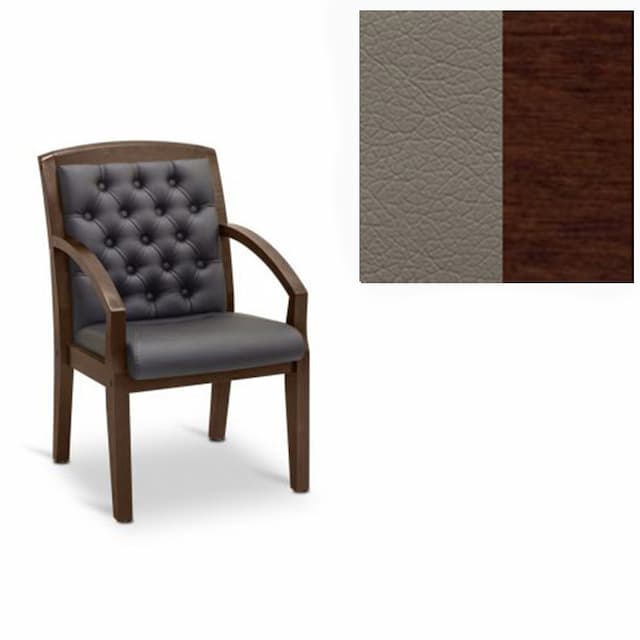 Кресло посетителя Юнитекс Граф+с утяжкой экокожа премиум серо-коричневая CN6/дерево-орех гамильтон