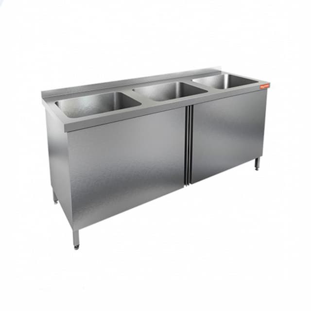 Стол производственный с распашными дверцами и моечными ваннами Hicold НСЗ3М-16/7Б